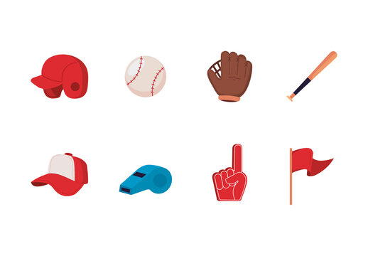 Colorful Baseball Sport Equipment Illustrations Set