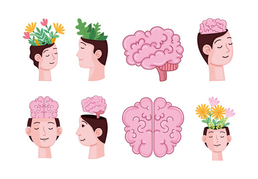 Colorful Mental Health Brain Growth Mindful Illustrations Set