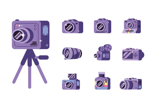 Purple Camera Photography Video Equipment Illustrations Set