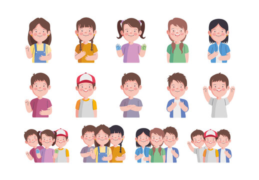 Colorful Kids Down Syndrome Diversity Character Illustrations Set