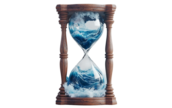 An artistic depiction of an hourglass suspended midair containing vibrant blooming flowers representing life and fleeting moments isolated on transparent background PNG - Powered by Adobe