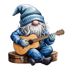 boy with guitar santa claus and christmas tree