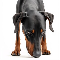 Curious Doberman. Adorable Black and Brown Canine in Pet Photography Close-Up