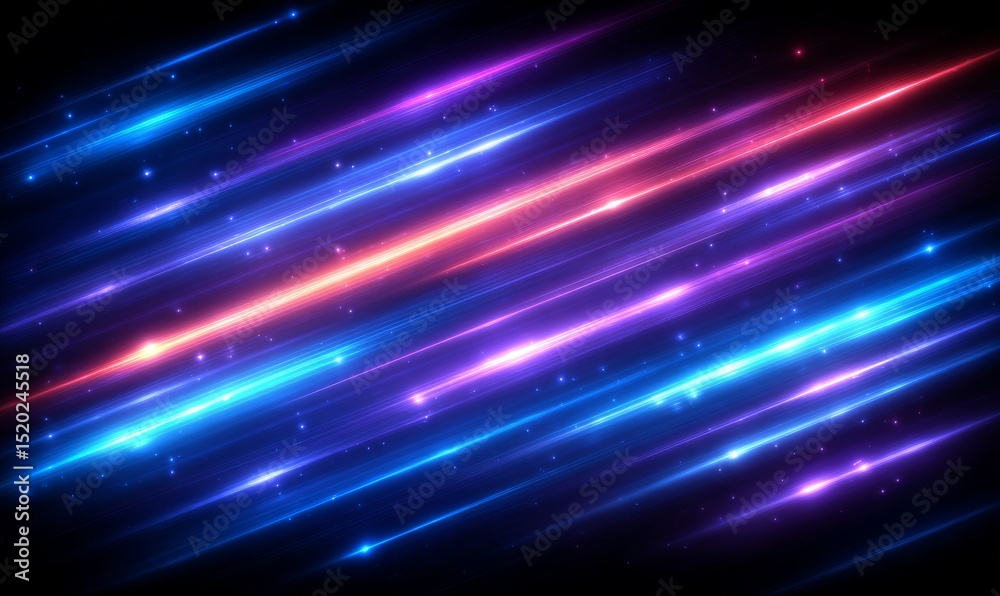 Wall mural stock tools were utilized to create a backdrop consisting of motion light lines and neon futuristic 