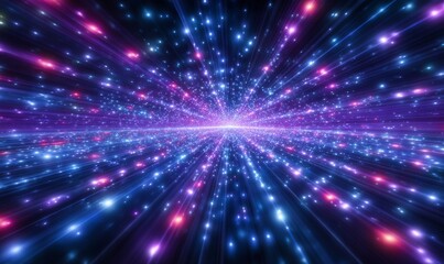 Naklejka premium A black background features neon flashes of a futuristic nature, along with motion light lines, suitable for use as a backdrop in banners, postcards, or illustrations, all made possible by generative