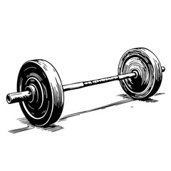 Heavy barbell sketch in classic style on a white background  