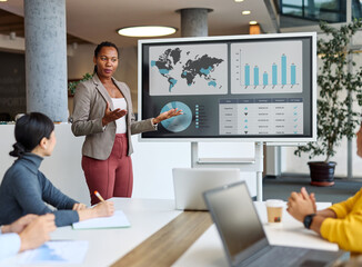Group of young business people having a meeting or presentation and seminar with digital display whiteboard in the office. Portrait of a young businesswoman leader