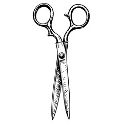 Vintage sketch of scissors with detailed design and shading  