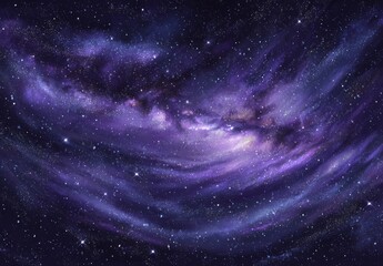 Fototapeta premium A realistic galaxy with a milky way and planet background is set against an abstract starry space that shines with purple tones, star dust, and a nebula