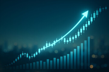 Financial growth chart with candlestick and bar graph