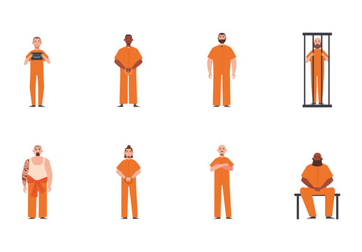 Colorful Prisoner Inmate People Criminal Jail Illustrations Set