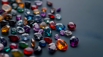 Multicolored Gemstones Scattered On Dark Background