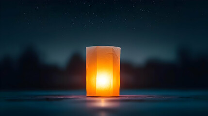 Orange Lantern Glowing At Night