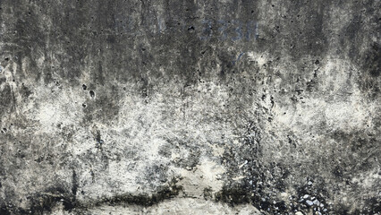 Fototapeta premium The old gray cement wall is stained, peeled, and has a peeling surface. The wall has been stained with black stains over time. Walls of ancient buildings. Texture and background image.