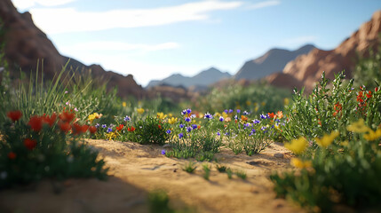 Colorful Wildflowers In Desert Landscape