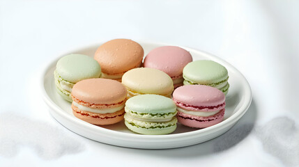 Assorted Pastel Colored Macarons On White Plate