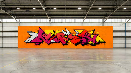 Large Colorful Graffiti Mural In Industrial Warehouse