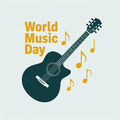 World Music Day  guitar silhouette icon music holiday, World music day concept. Vector art design isolated on white background.
