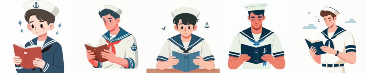 sailor character vector reading book