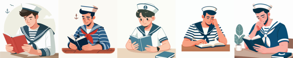 sailor character vector reading book