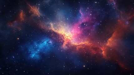 Fototapeta premium Vibrant cosmic nebula with swirling blues, golds, pinks, and reds against a starry backdrop