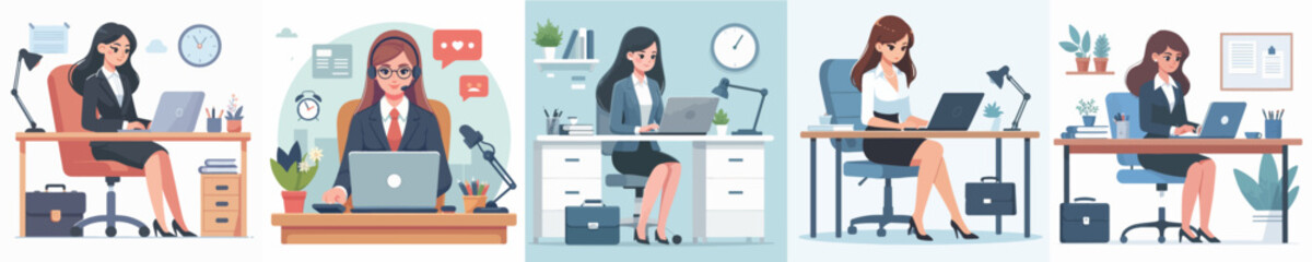 secretary character vector playing laptop