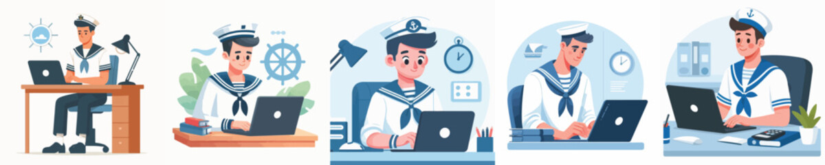 sailor character vector playing laptop