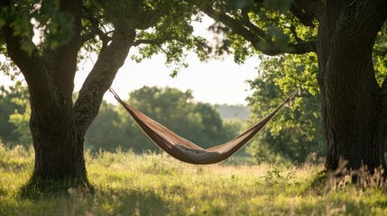 Serene Hammock Between Ancient Oaks at Golden Hour