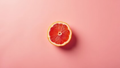 Grapefruit half on pink background, top view
