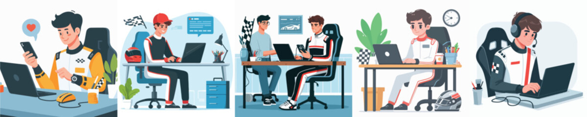 racer character vector playing laptop