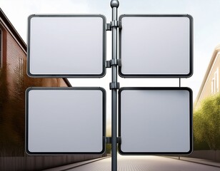 Obraz premium three blank street signs mounted on single pole isolated on transparency background signs are rectangular and evenly spaced ready for customization or directional information