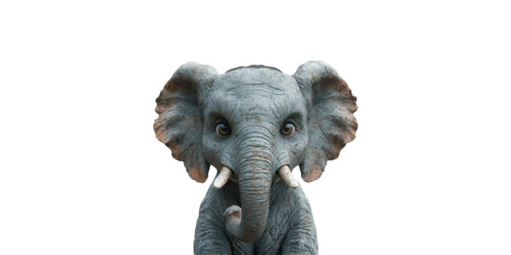 Elephant Sculpture. Symbol Of Strength And Wisdom In Art Isolated On Transparent Background