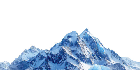 Fototapeta premium Snow-Covered Mountain Peaks Against Clear Sky. Majestic Alpine Scenery And Natural Beauty Isolated On Transparent Background