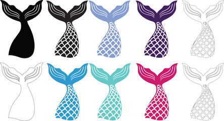 Colorful Mermaid Tail Silhouettes &ndash; Vector Clipart Set for Cricut, Sublimation & Kids Crafts
