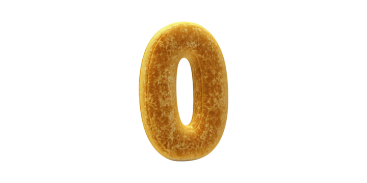 Numeric zero made of baked bread dough isolated on transparent background