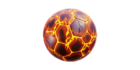 Volcanic Lava Textured Soccer Ball. Symbolizes Heat And Energy Dynamics Isolated On Transparent Background