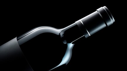 Close-up of a dark wine bottle against a black background.
