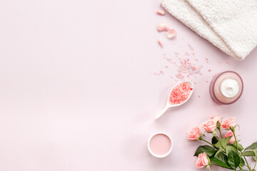 Beauty routine concept - skin care cosmetic with roses essential oil