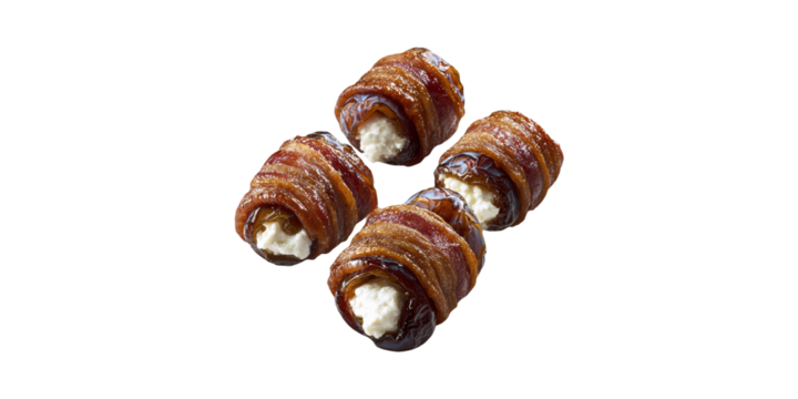 Bacon-Wrapped Dates With Cream Cheese Filling. Gourmet Appetizer For Entertaining And Parties Isolated On Transparent Background