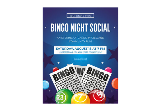 Blue And White Bingo Game Lottery Tickets Event Night Social Poster