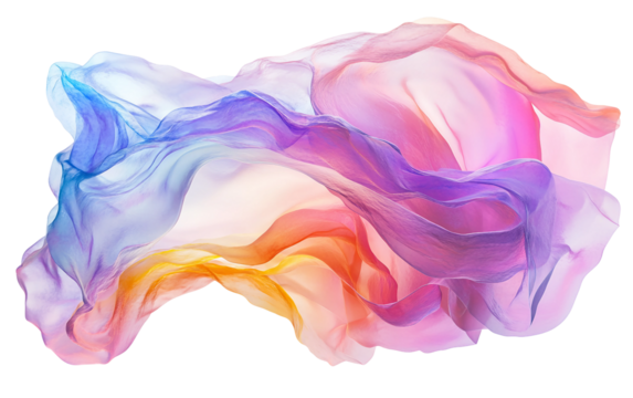 Floating transparent layered colorful abstract shapes creating a vibrant visual composition isolated on transparent background PNG