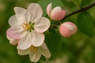 Obraz premium Beautiful and delicate apple flowers in the morning sun close up. Apple blossom. Spring background.