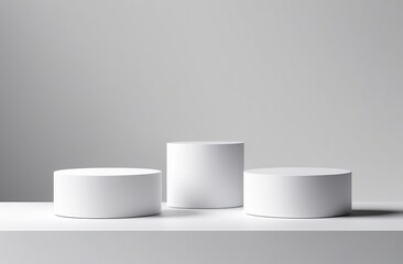 Empty display scene presentation for product placement. Podium stand. Space for text. Monochrome template. Perfect for mock up, showcase product. Copy space, white background.