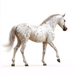 Majestic White Spotted Horse Trotting Gracefully in Sunny Pasture - Equestrian Beauty and Elegance in Nature