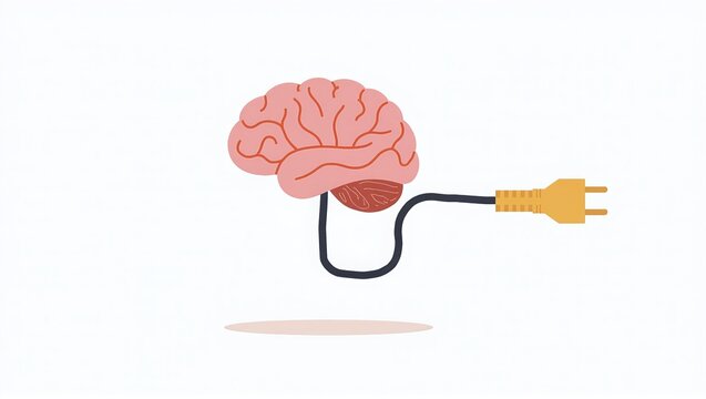 Brain with socket plug, brain needs constant energy supply 