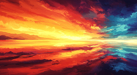 Fototapeta premium Fiery Sunset with Glowing Horizon Abstract Background