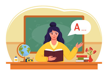 Teacher Explaining Alphabet on School Lesson Scene