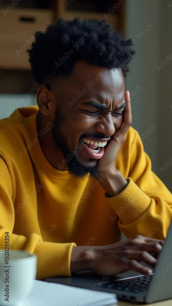Poster a person smiling and typing on a laptop computer