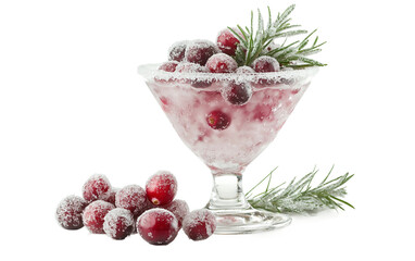 Frosted cranberry cocktail garnished with sugared cranberries perfect for holiday celebrations isolated on transparent background PNG