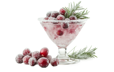 Frosted cranberry cocktail garnished with sugared cranberries perfect for holiday celebrations isolated on transparent background PNG